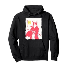 Samurai Cat Japanese Art Funny Anime Manga Graphic Pullover Hoodie