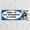 Please sit pee metal sign in blue comic style a