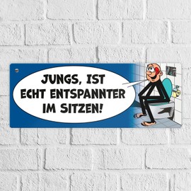 Please sit pee metal sign in blue comic style a funny toilet sign for public or private toilets to protect them from unnecessary pollution