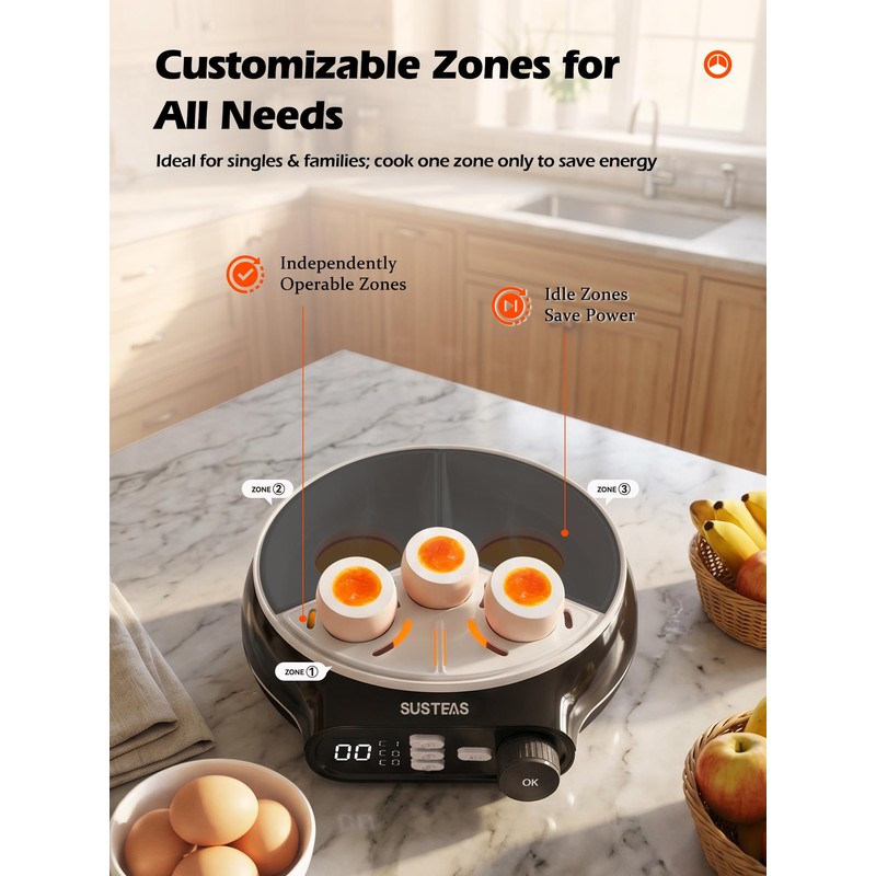 SUSTEAS Rapid Egg Cooker 9 Eggs, Soft, Medium, Hard Boiled,
