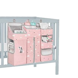 Organizador de pañales colgante para cuna de bebé, apilador de pañales 3 en 1 para cambiador, organización de guardería, soporte de almacenamiento para artículos esenciales para bebé, accesorio portátil de combinación de ropa (rosa)