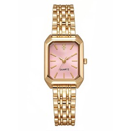 BESTKANG Watches for Women Wrist Watches Steel Strap Womens Watch Casual Fashion Simple Square Quartz Wristwatch (Gold-Pink)
