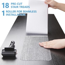 Butizone Non Slip Stair Treads 32"x4", Clear Anti Slip Strips for Wooden Steps Indoor, Transparent and Waterproof Grip Tape, Safety for Elderly, Children, and Dogs,18-Pack