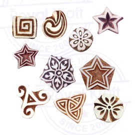 Clay Print Stamps Attractive Small Geometric Pattern Wood Blocks (Set of 10)