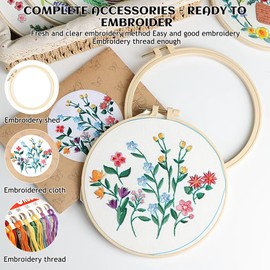 18 PCS Embroidery Kit for Beginners with Funny Floral Pre-Made Patterns Fabric, Hoop, Tools, Colorful Threads and Needles for DIY Craft Hand Lover Favor (Style 1)