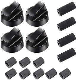 4-Pack Universal Oven/Stove/Range Control Knobs Replacement Kit with 12 Adapters - Heat-Resistant, Quick Install, Verify Dimensions for Perfect Fit (Black