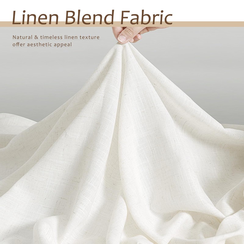 Natural Linen Curtains 84 Inch Length 2 Panels Cream White