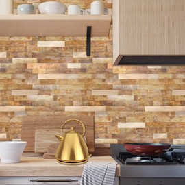 5 - Sheet Peel and Stick Backsplash Wall Tile, PVC Kitchen Backsplash, Stick on Tiles for Backsplash Kitchen (12'' X 12'', Copper)