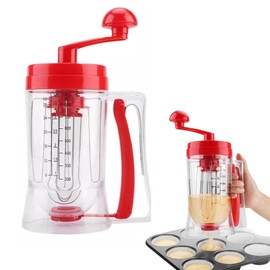 Batter Dispenser, Flour Grinder, 30.5 fl oz (900 ml), Stirrer, Transparent, Graduated, Simply Pull the Lever to Pour, Suitable for Takoyaki, Cupcakes, Donuts, Waffles, Kookies, Baby Foods, Pancakes,