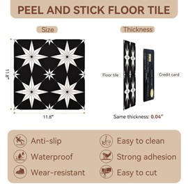SUNPEEL 10Pcs Peel and Stick Floor Tiles, 11.8" x 11.8" Self Adhesive Vinyl Flooring Waterproof for Bathroom Kitchen Porch Bedrooms Living Room Fireplace Stairs Wall RV Cover 9.7 sq. ft (Black)