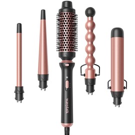 Wavytalk Multi-Curl 5-in-1 Ceramic Curling Wand Set, Fast Heat Up Curling Wand from 1/2 to 1 1/4 Inch and a Thermal Brush, Dual Voltage Curling Iron:_5 in 1 Curling Wand Set