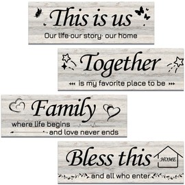 Lnond 4 Pieces Grey Living Room Wall Decor, Motivational Home Family Rustic Wall Art Decor for Bedroom Living Room, Rustic Wooden Farmhouse Home Decor, 12 x 4 Inch