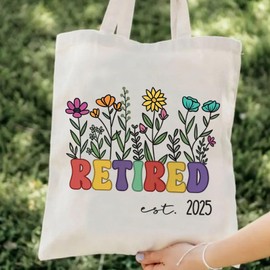 QIUUNQIUUT Retirement Gift for Woman, Floral Canvas Tote Bag, 2025 Retirement Gifts for Women Farewell Gifts for Coworkers Ideal Gift for Teachers, Nurses, Colleagues, and Retirees
