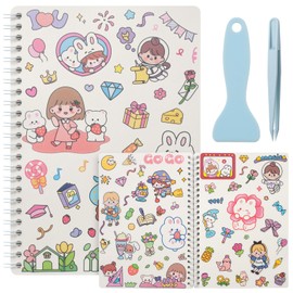 SUNEZLGO Reusable Sticker Book 60 Sheets, Sticker Collecting Book Album, Reusable Sticker Album,Sticker Organizer,Blank Sticker Book for Adults Children,Sticker Keeper Book with Tweezer and Spatula,A5