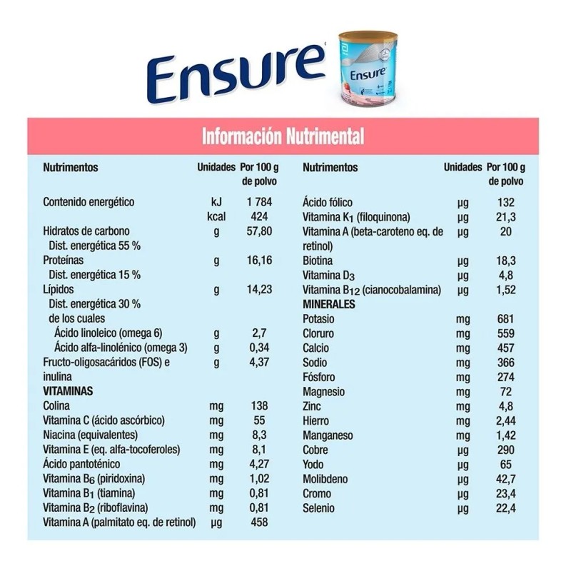 Suplemento En Polvo Clásico Fresa Lata 400g Ensure
