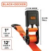 BLACK+DECKER BDX1006 Black/Orange 1" x 12' Ratchet Tie Down Straps