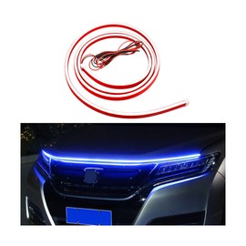 Sandfren Car Hood Light Strip, 59 Inch Silicone Flexible Daytime Vehicle LED Running Lighting with Dynamic Scan Start Up Effect, Waterproof Auto Exterior Lamp Accessories, Universal Fit (Blue)