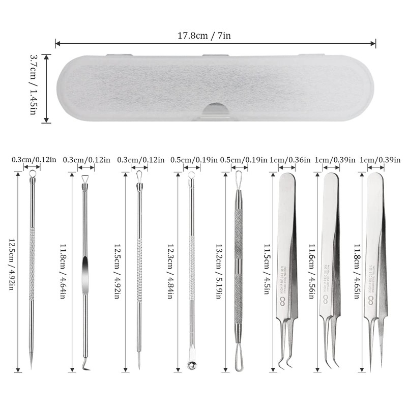 ALXBSONE Blackhead Remover Set of 8 Comedone Extractor Tools Stainless