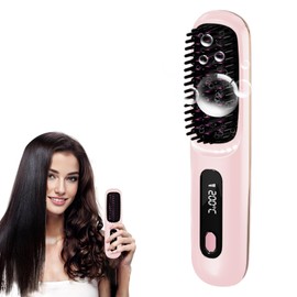 New gobrush pro 2025, Cordless Hair Straightener Brush-199 Million Negative Ions, 20S Fast Heat Up,3 Temperature Settings,4000mAh USB-C Rechargeable,Compact & Travel-Friendly with LED Display,Pink
