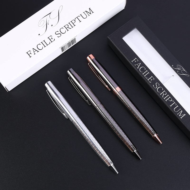 Facile Scriptum Premium Metal Twist Ballpoint Pen, Ice Silver, Gift