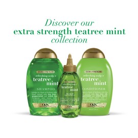 OGX Extra Strength Refreshing + Invigorating Teatree Mint Dry Scalp Treatment with Witch Hazel Astringent to Help Remove Scalp Buildup, Paraben-Free, Sulfate Surfactant-Free, 4 fl oz
