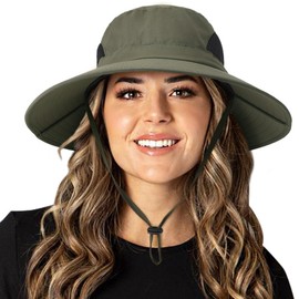 DRESHOW Women Sun Hat Wide Brim Outdoor UV Protection Summer Hats Foldable Mesh Beach Fishing Bucket Cap