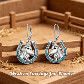 YYB Horse Earrings for Women, Turquoise Horseshoe Dangle Earrings Western Cowgirl Jewelry Gifts for Horse Lovers, Equestrian Anniversary Birthday Gifts