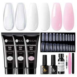 UR SUGAR Poly Nail Gel Starter Set, Poly Nail Gel Transparent Pink White 3 Colours Nail Extension Gel with Nail Brush and Nails Tips for Beginners 15 ml