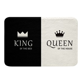 Crown Queen and King Bath Mats His and Hers Matching Couple Bathroom Rug Mat Lover Romantic Valentine's Day Presents Area Rug Carpet Black and White Super Absorbent Floor Mats Home Decor 20"x32"