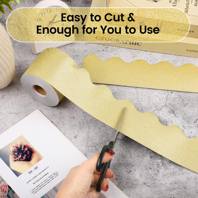 Aodaer 65.6 Feet Bulletin Board Borders Gold Glitter Borders Trim