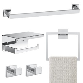 5-Pieces Polished Chrome Bathroom Accessories Set,Bathroom Hardware Set,16 Inch Towel Bar Set,Stainless Steel Towel Holder Set for Bathroom,Wall Mounted