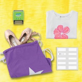 Sello textil DIY Trodat Stamp and Stick, kit con etiquetas, cinta para ropa y set de letras, números e iconos, 3 líneas de texto, altura 4mm, tinta negra