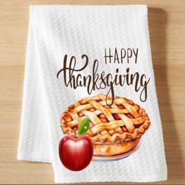 Thanksgiving Dish Towel White 16x24 - Kitchen Decor Apple Pie Theme