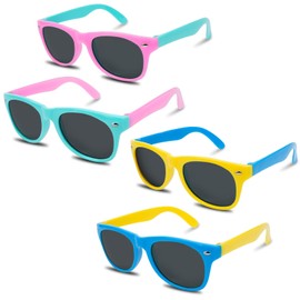 Leikedun 4 Pcs Kids Sunglasses, Stylish Polarized Childrens Sunglasses Boys Girls Colored Flexible Frame Sunnies UV Protection for Toddlers Kids Party Outdoor Activities (C)