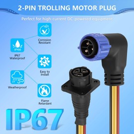 CERRXIAN Trolling Motor Plug Receptacle Set,90 Degrees 3 Pin 8AWG 50Amp Marine Boat DC Power Connector,Waterproof Trolling Motor Quick Connect,12V/24V/36V/48V Male&Female Trolling Motor Connector
