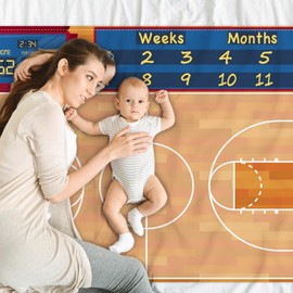 CSFOTO Basketball Court Baby Monthly Milestone Blanket Basketball Athlete Theme Newborn Photoshoot Background Baby Boy Growth Record Prop 60"x40" with Frames