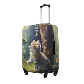 Richugui Cute Cats and Blue Butterflies Pattern Luggage Cover Elastic Washable Stretch Suitcase Travel Suitcase Protector Anti-Scratch Cover for Kid and Adult (L)