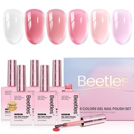 Beetles Nude Gel Nail Polish Set - 6 Colors Hema Free Summer Jelly Gel Polish Neutral Nude Pink Milky White Sheer Translucent Effect Soak Off UV Manicure Colorful Bottle Gel Gift for Women