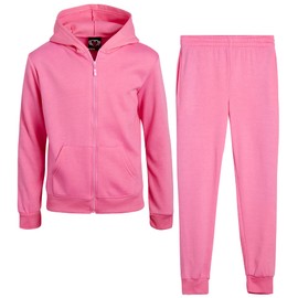 Real Love Conjunto deportivo para niñas – 2 piezas de forro polar básico con capucha y pantalones deportivos (talla 7-16), Rosado claro, 10-12