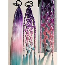 Colored Hair Extensions for Braids Ombre Ponytail Extension Colorful 2 Packs, 20 inch Crazy Hair Day Accessories for Women, DIY Festival Wacky Rave Br