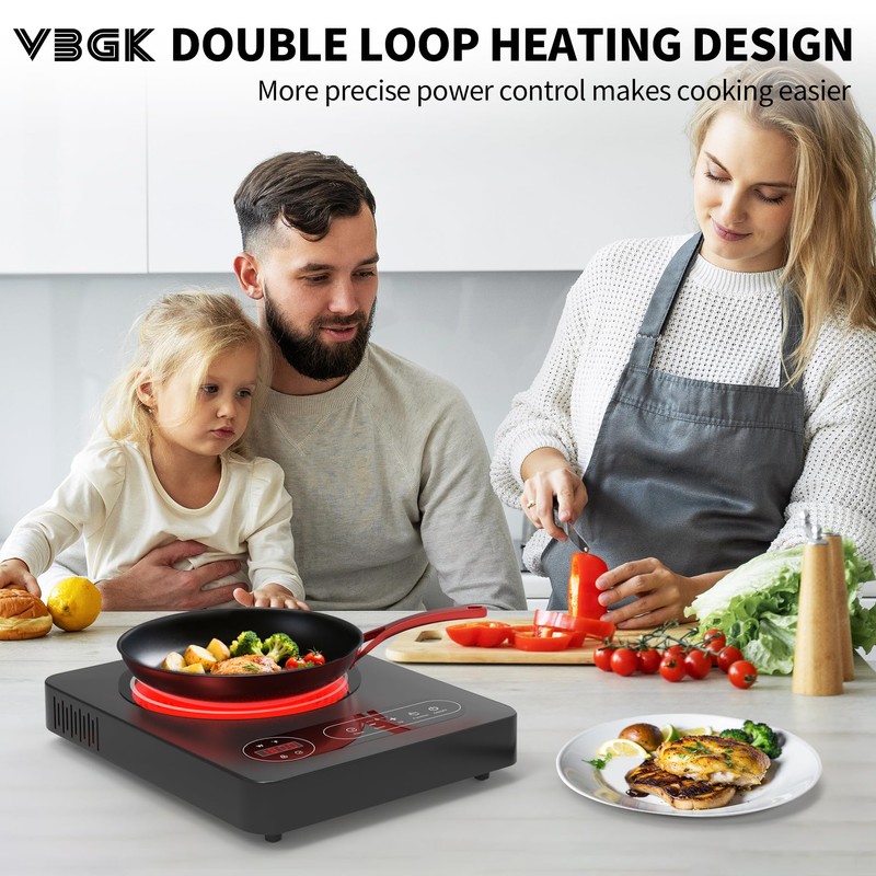 VBGK Single Burner Electric Cooktop,110V 1800W Electric Stove Top with