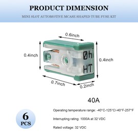 BWBWND 6PCS 40A 32V Mini Slotted Automotive Fuse Kit, Low-Profile MCASE Shaped Cartridge Replacement, Micro Slotted Cartridge Fuse Assortment Kit for Cars Trucks SUVs, Car Accessories