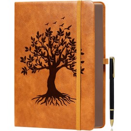 ZXHQ A5 360 Pages Lined Journal Notebooks with Pen, Journals for Women Men Writing Notebook, Tree of Life Design, Fine Inner Pocket - Light Brown