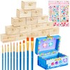15 Pcs Small Wooden Boxes with Hinged Lids 3.5 x 2.2 x 1.9 Inch Unfinished Wooden Treasure Chest Box 10 Pcs Paint Brushes with 2 Sheets Craft Gems Self Adhesive Rhinestones Stickers for Craft, Art