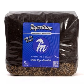 Mycelium's Superior Dung-Loving Mushroom Substrate & Rye Berries Mix - 5LB All-in-One Premium Coir, Vermiculite & Gypsum Formula, Pre-Sterilized & Ready for Easy Home Cultivation