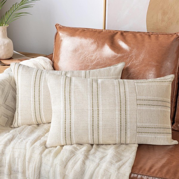 AELS 12x20 Decorative Farmhouse Linen Throw Pillow Covers, Boho Rectangle
