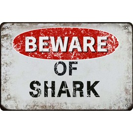 Beware of Shark vintage Metal Tin Sign Retro Funny Tin Sign For Wall Decor—8" x 12"—Shark