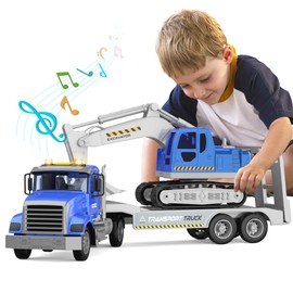 DOWELLIN Transports Truck Kids Toys, Includes Semi Truck Carrier Vehicle and Excavator Truck with Sound&Light, Cars Toy Birthday Gift for Boys Girls 3 4 5 6