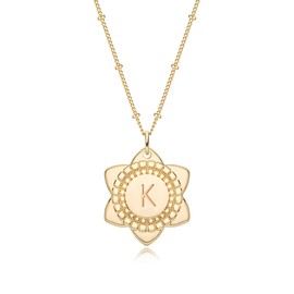 MYEARS Women Initial Necklace Gold Lily May Flower Pendant 14K Gold Plated Simple Dainty Satellite Chain Everyday Trendy Jewelry Letter K