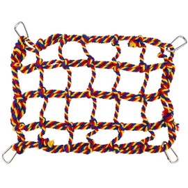 Parrot Toys Colorful Woven Climbing Net with 4 Hooks, Bird Toys Hanging Swing Net, Rat Toys Cotton Hanging Hammock Rope Net for Bird, Parrot, Small Animal, Hamster, Squirrel, Chinchillas (C)
